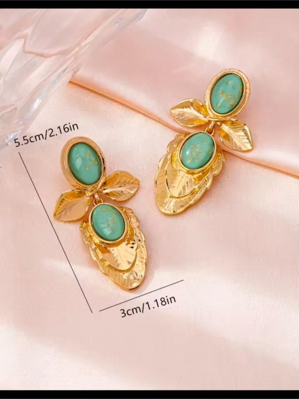 Gold Leaf Earrings with Turquoise Accents - Women Jewelry
